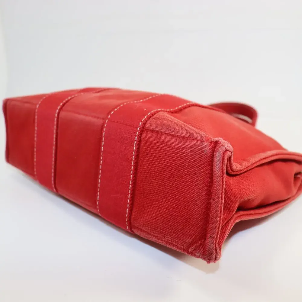 Hermès Red Canvas Small Tote Bag – Classic French Luxury‎ with Snap Closure